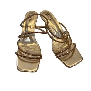 DIDIFU Womens Sandals Size 10 Gold Rhinestone Strappy Square Toe Block Heel Shoe